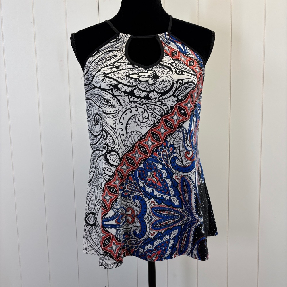 In Bloom Women Boho Halter Tank Top Size M Psychedelic Stretchy Summer Beach